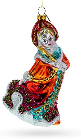 Festive Snow Maiden in Red Blown Glass Christmas Ornament - Image 5