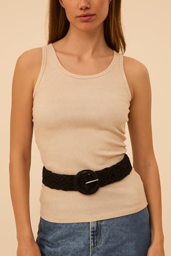 Braided Cotton Belt for Women - Black with Round Buckle Closure | Stylish & Versatile Waist Accessory2