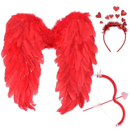 TENDYCOCO Cupid Costume Set Cupid Bow and Arrow Angel Wings Cupid Prop Heart Headband Valentines Halloween Costume for Cosplay Kids Children Valentine's Day