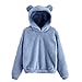 AFFGEQA Pull à capuche pour femme - En peluche - Avec oreilles de lapin - Chaud - Pour l'automne et l'hiver., bleu, S