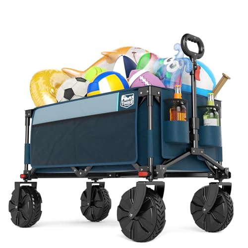 Timber Ridge Outdoor Collapsible Wagon Utility Folding Cart Heavy Duty All Terrain Wheels For Shopping Camping Garden With Side Bag And Cup Holders cover
