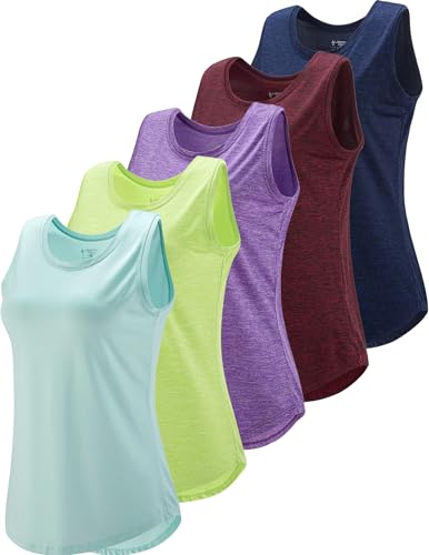 5 Pack Wide Straps Womens Workout Tank Tops, Athletic Sleeveless Shirts for Women, Ladies Exercise Tops for Yoga Tennis