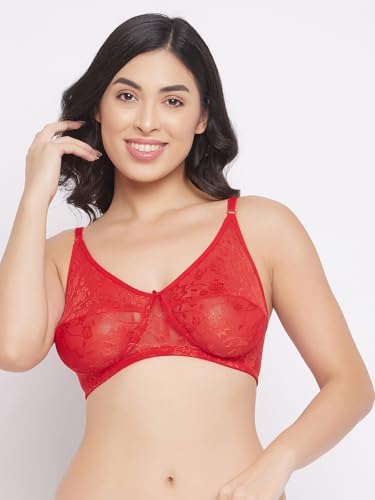Image of Clovia Women's Lace Solid Non-Padded Full Cup Wire Free Bra - Light Red