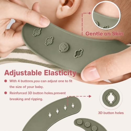 Image of Silicone Baby Feeding Set for Baby Led Weaning, 6 Months+ | 6 Pcs Sage Green Tableware Set, BPA Free Food Grade - Bowl, Divided Plate, Adjustable Bib, Cup, Spoon & Fork | Baby Gift