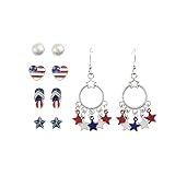 MADISON TYLER American Flag Earrings Set for Women Girl, 4th of July Heart Star USA Flag Stud Drop D