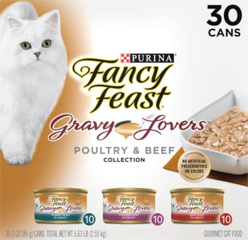 Image of Fancy Feast Purina Gravy Lovers Poultry and Beef Grilled Gourmet Wet Cat Food Variety Pack - 3 oz. Cans,(Pack of 60)