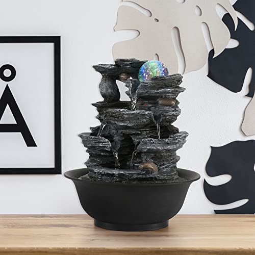 Dyna-Living Tabletop Water Fountain Indoor Waterfalls Fountains With Colored Led Light Decorative Feng Shui Tabletop Fountain With Automatic Pump Best Home Gifts For Friends Or Family #TOP6
