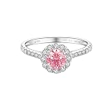 LynChoe Halo 14k White Gold 0.5 to 2.5 Cttw IGI Certified LAB Grown Diamond Engagement Rings with Side Stones, Anniversary Wedding Promise Rings Jewelry Gifts for Women, Clarity VS1-VS2, D E F Color (0.85 Cttw, Pink Round Diamond, 7, 14k White Gold)