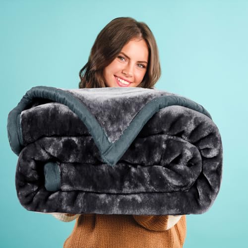 Image of ABRAZO Reversible Mink Blanket for Winter & AC | Double Bed 220x240 cm Soft & Warm Blanket /Dohar /Quilt /Comforter | All Season Use | (Charcoal Grey)