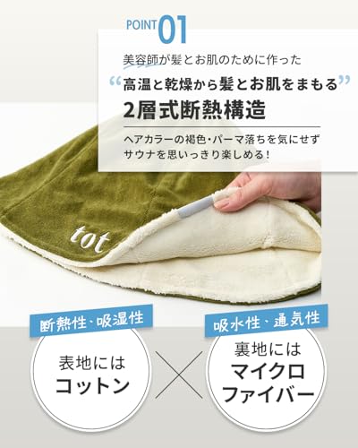 [tot/now] 公式 サウナハット タオル トットノウ 美容師が作った髪とお肌をまもるサウナハット メンズ レディース【2層式断熱構造】 髪のダメージケア 呼吸しやすい 蒸れない 大きめ 深くかぶれる 簡単洗濯 (ネイビー×ベージュ) 2枚目