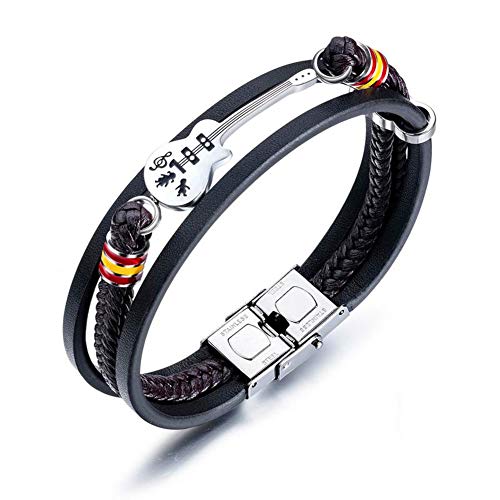 ATEIELLI Bracciale Uomo Chitarra PU Pelle Acciaio Inossidabile 21cm o...