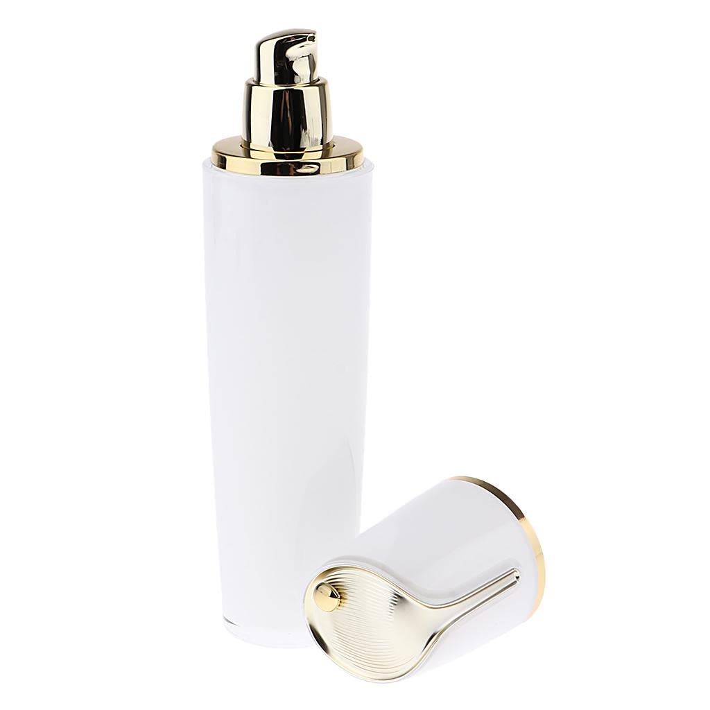 WOVEBIUS Empty Refillable Acrylic Pump Press Bottle Container Jar for Lotion 100ml,Golden+White