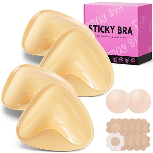 Mearter Ultra Push up Sticky Bra Pads Inserts | Double Sided Adhesive Bra Inserts | Stick on Bra for Sports Bra Swimsuit (Medium Beige 2PCS)