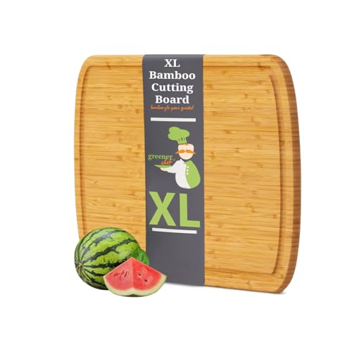 Image of GREENER CHEF XL Bamboo Chopping Board Organic Bamboo Cutting Board for Meat, Veggies & Family Meals