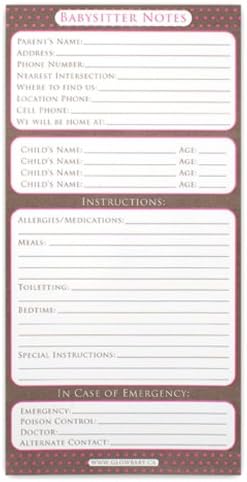 Glow Baby Babysitter Notes, Chocolate Brown/Pink