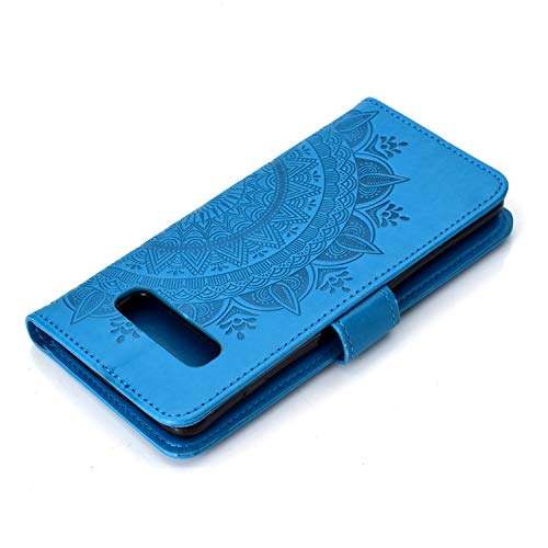 Eyzutak Mandala Phone Cover For Samsung Galaxy S10 Plus, Ultra Slim Flip Case With Card Slot Magnetic Closure Embossing Premium Pu Leather Case With Stand Function And Lanyard, Foldable Motif-Blue #TOP5