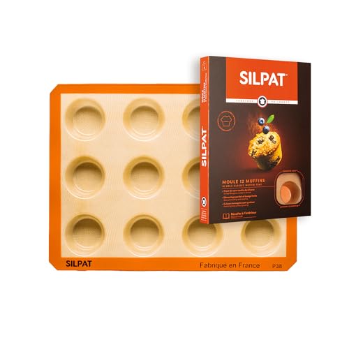 Silpat Moule 12 Muffins – Cuisson Parfaite, Démoulage Facile – Moule Silicone Antiadhésif – Résistant, Réutilisable – Idéal Pâtisserie, Recettes Salées – Qualité Professionnelle, Format Pratique