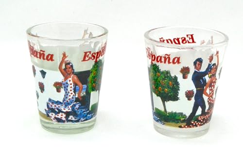 WONDERFUL 40ml España Vasos de Chupito Decorativos, Diseño de Flamenco, 2 Piezas, Cristal