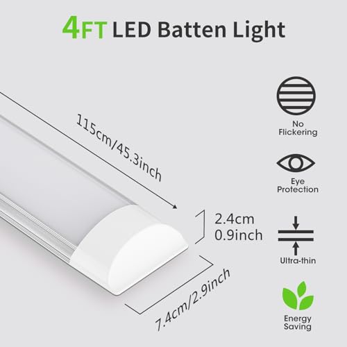 HUMIGA 4FT LED Batten Light, 40W Low Profile Wall Ceiling Surface Mounted Fitting - Image 2