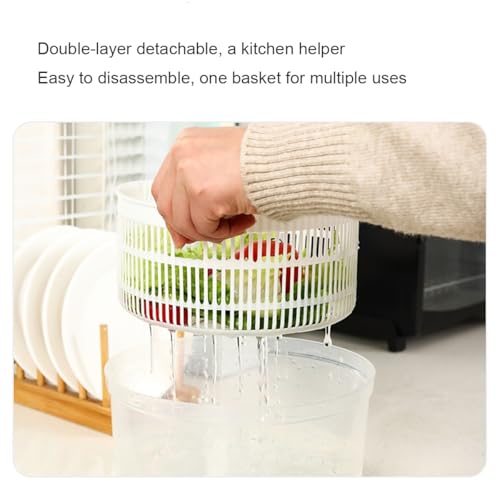 Salad Spinner Small,Spinning Colander with Clear Serving Bowl,Lettuce Dryer Spinner,Fruit and Veg Wash Drainer,Vegetable Washer - Image 3