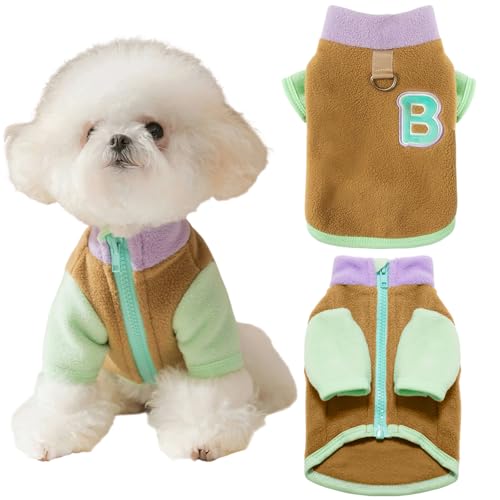 Yaopelky Haustier-Sweatshirt für kleine Hunde und Katzen, Farbblock-Design, D-Ring für die Leine, weiches Fleece für Herbst/Winter, ideales Haustiergeschenk (Kaffee, Größe L (4–5,5 kg))