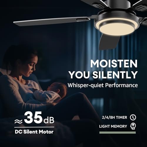 Size 52 Color Black Ceiling Fans with Lights and Remote Control, Ceiling Fan for Bedroom Living Room and Patio, Medium Modern Black Ceiling Fan for Indoor and Outdoor