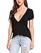 Beyove Womens Summer Tops Black Sexy Deep V Neck Tshirt Short Sleeve Fashion Casual Shirts Trendy Disco Clothes, 2XL