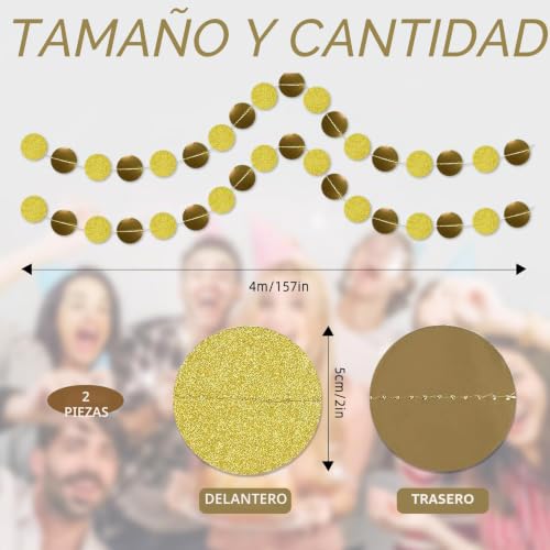Miniatura 3 de Rafiyu 6 Piezas Cortinas De Oropel Con Purpurina, Cortinas Metálicas Doradas, Cortina De Flecos De Lámina, Cortina Fiesta Para Cumpleaños, Baby Shower, Boda, Año Nuevo Con 2 Guirnaldas De Papel
