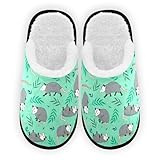 Umidedor Opossum Possum Green Slippers for Women Girl Soft Indoor House Slippers Home Shoes for Bedroom Hotel Travel Spa