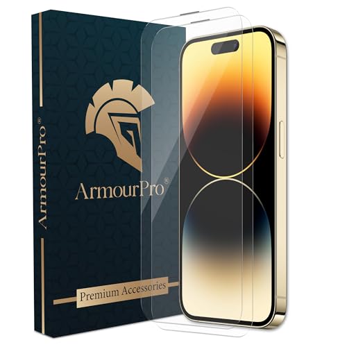 Image of ArmourPro Borderless Tempered Glass for iPhone 14 Pro (6.1 Inches) with Anti Dust Mesh Filter, 9H Hardness Shatterproof, Full Screen Coverage and with Installation Kit | Pack of 2
