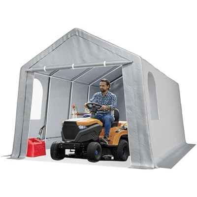 GarveeLife Carport Canopy, 10x20 FT Heavy Duty Carport Waterproof, Portable Garage with Removable Sidewalls & Doors Car Canopy with All-Season Tarp for Motorcycle, Bike, Garden Tools, Grey