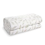 NouvaLane White Flannel Fleece Blanket with Gold Leaves Gilding Feathers Pattern, 50 x 60 inches ,...