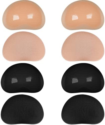 FUNCYboo Womens 4 Pairs Silicone Inserts Self-Adhesive Pads Inserts Breathable Push Up Sticky Cups Swimsuit Bra, -10 2beige 2black