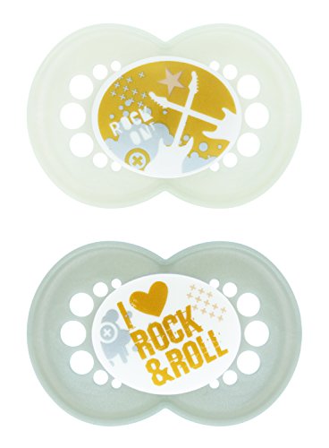 MAM Pacifiers, Baby Pacifier 6+ Months, Best Pacifier for Breastfed Babies, ‘Rock And Roll' Design Collection, Unisex, 2-Count