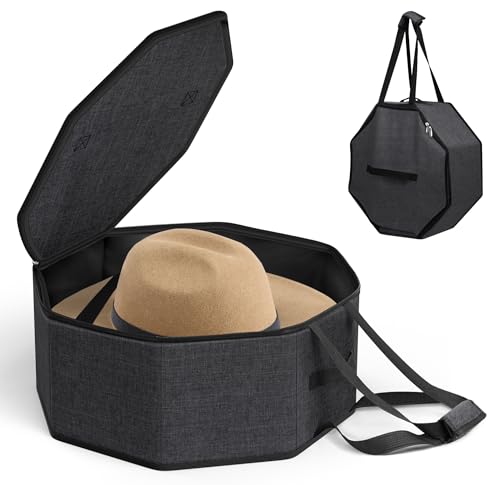 SLEEPING LAMB Hat Box for Travel and Storage, Collapsible Cowboy Cap Organizer for Closet with Handles, Hat Boxes for Men and Women Storage Large Cap Case Carrier with Cardbord, Black