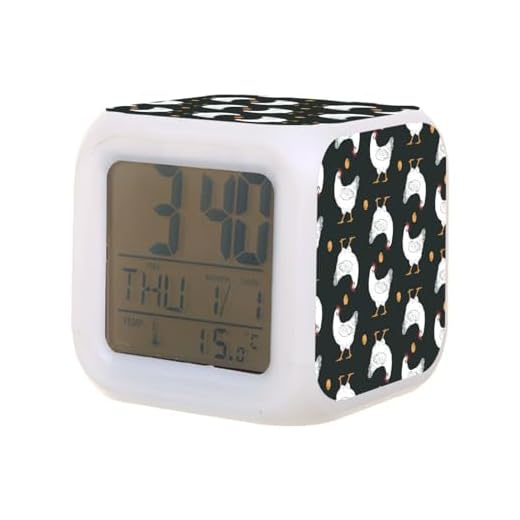 Digital Alarm Clock,Fun Rooster,Chickens 7 Color Change LED Digital Alarm Clock with Date Thermometer for Toddlers,Girls and Boys