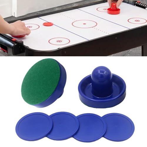 Dzxin Air Hockey Pushers, 2 Stück 96mm Air Hockey Tisch Filzschieber mit 4 Stück Roten Pucks für Ersatz Pucks Tischhammer Torhüter für Tabellen Spiel（Blau