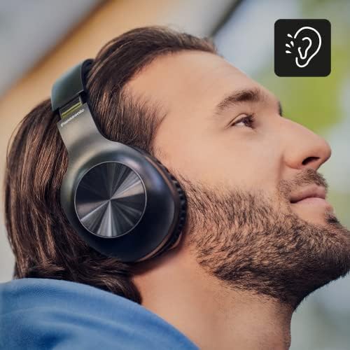 Panasonic RB-HX220BDES Wireless Headphones, Over Ear Earphones With Ergonomic Fit, Extra Bass, Up to 23 Hours Playtime, Fast & Easy Connection and Folding Design, Black