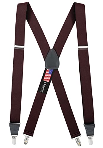 Image of HOLD'EM Suspender Men X-Back Clip on Leather Crosspatch-Burgundy (Tall 54 inch)