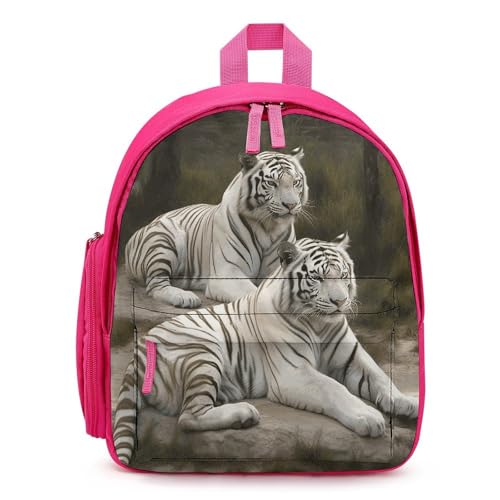 White Tigers Backpack for Men Women, Durable Small Bookbag Lightweight Daypack for Travel, Hiking, Pink-style