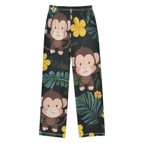 Monkey Hibiscus Florals Boys Long Pants Soft Trousers Elastic Waist Kids Lounge Bottoms with Pockets S-XL2