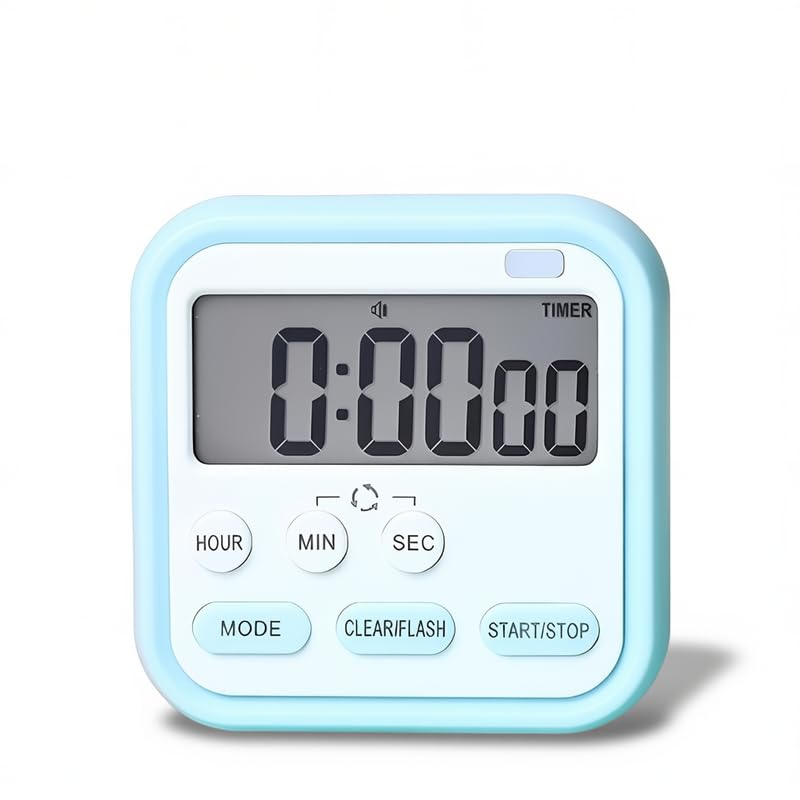 Digital Stopwatch Timer | Study & Kitchen Countdown Timer with Large LCD Display, 24-Hour Clock | Magnetic Stand, Loud Alarm & Flashing Light for Students, Cooking & Home (Blue)-image-30