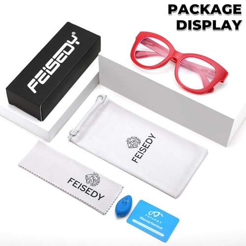 Image of FEISEDY Retro Blue Light Glasses for Women Men, Thick Square Glasses Blue Light Blocking, Anti Glare Digital &Eyestrain B0278