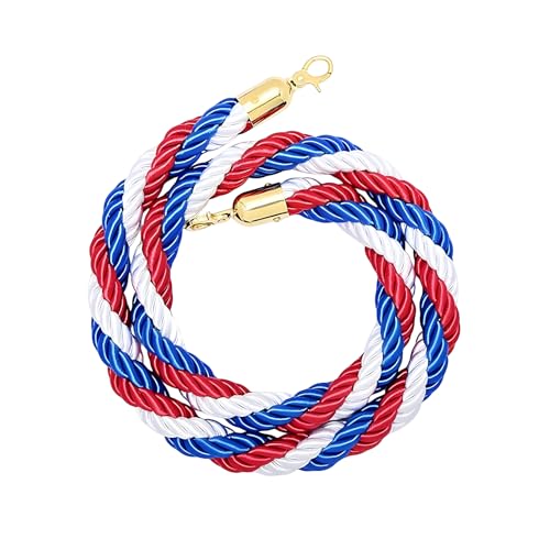 Cuerda roja azul y blanca con gancho chapado en oro, cuerda de seguridad para control de multitudes para entradas de eventos, gestión de colas, bodas, inauguraciones, decoración de fiestas