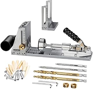 HOWOD Pocket Hole Jig Kit, Professional and Upgraded Metal Pocket Screw Jig with Removable Vacuum Adapter. (Metal)