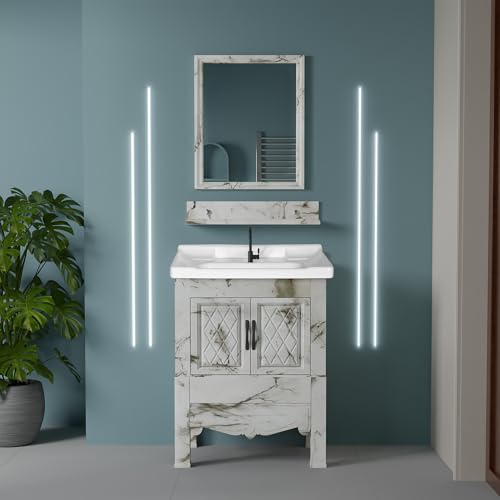 Image of WASSMIST Floor Mounted Bathroom Vanity | Modern Floor Standing Basin Cabinet for Bathroom | Thermoplastic Cabinet (Cream)