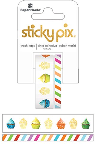 Paper House ProductionsSticky Pix Colorful Cupcakes of 2 Foil Accent Washi Tape Rolls for Scrapbooking and Crafts