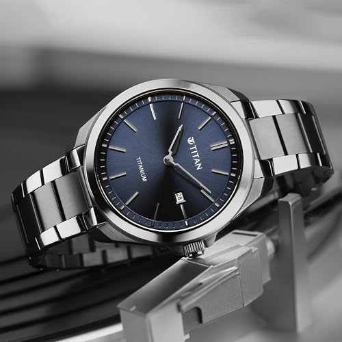 Titan Titanium Quartz Analog Blue Dial Titanium Strap Watch for Men-90177TM01 - Image 6