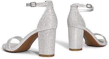 DREAM PAIRS Womens Chunk Low Heel Pump Sandal Silver Glitter - 12 | Image 2