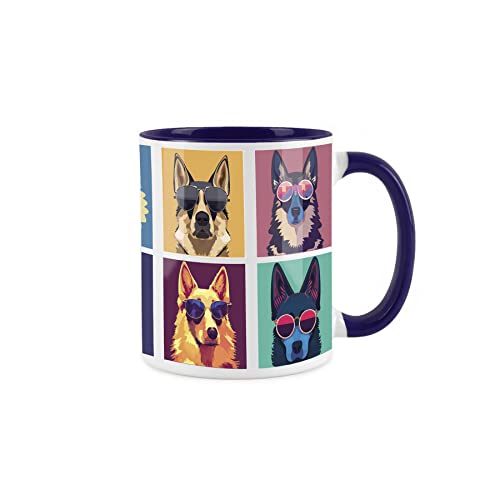 Purely Home Cool Pets German Shepherd Alsatian Mug - Pets Navy Blue Coffee/Tea Gift 11oz, Navy Blue, White